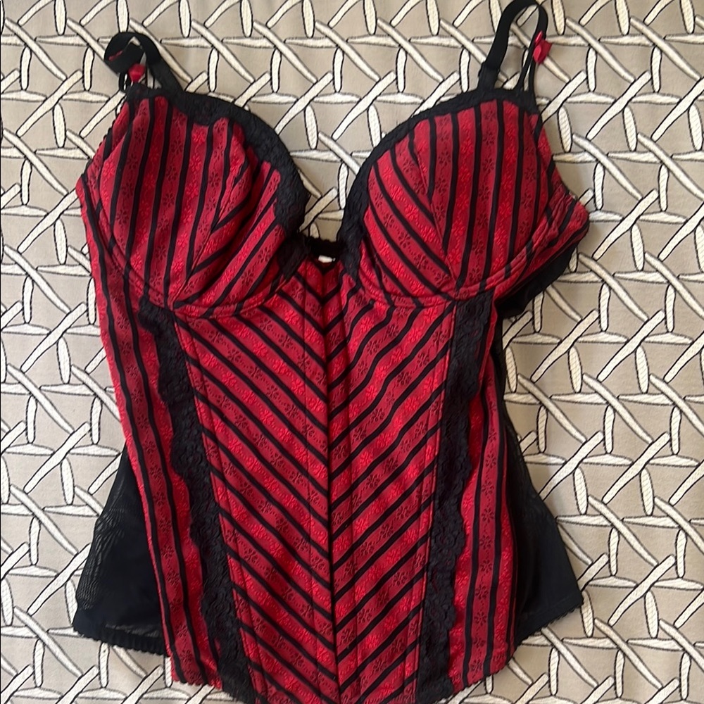 Vintage H&M 00s Y2K goth Red and Black Striped Corset Top